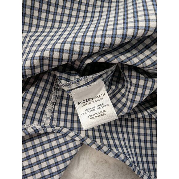MIZZEN + MAIN Shirt Men's XL Trim Fit White Blue Long Sleeve Plaid Button Up Per - Picture 4 of 8